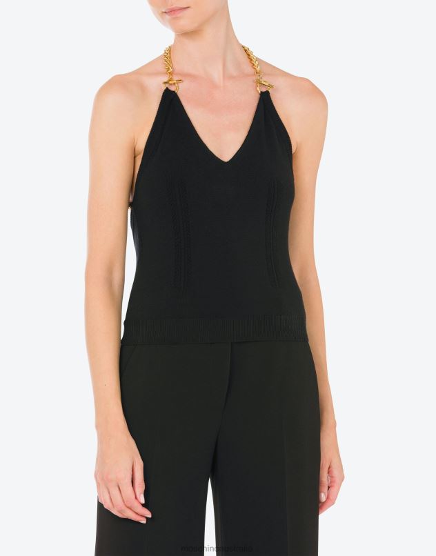 KNITTED TOP WITH CHAINS Moschino Women BLACK 44AA104 Clothing