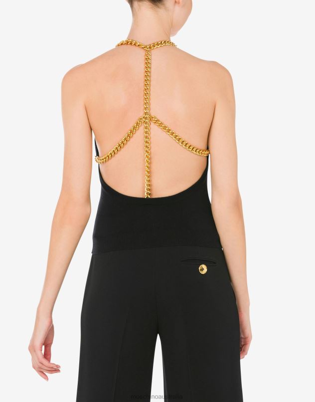 KNITTED TOP WITH CHAINS Moschino Women BLACK 44AA104 Clothing