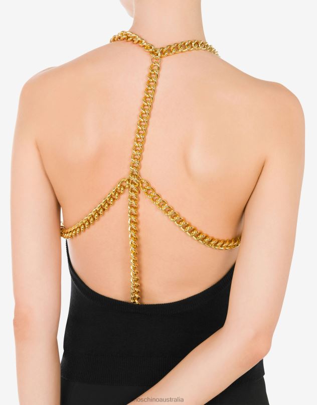 KNITTED TOP WITH CHAINS Moschino Women BLACK 44AA104 Clothing