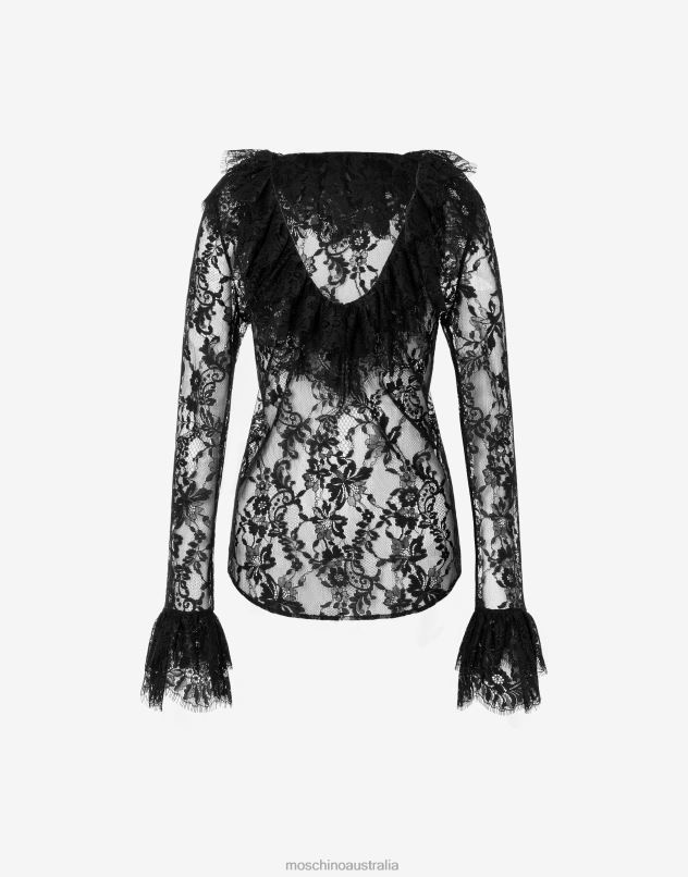 LACE BLOUSE WITH RUCHES Moschino Women BLACK 44AA106 Clothing