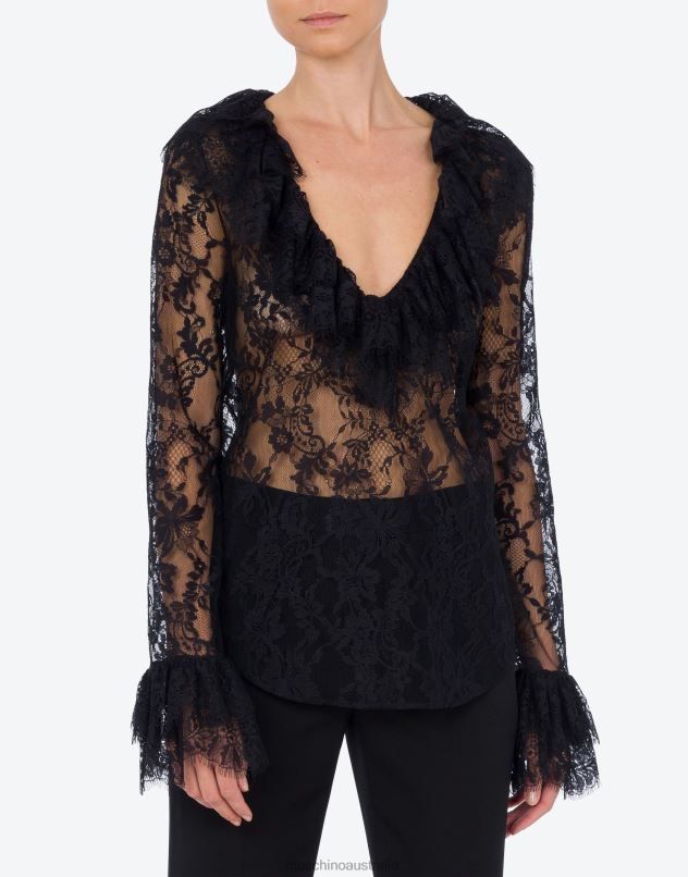 LACE BLOUSE WITH RUCHES Moschino Women BLACK 44AA106 Clothing