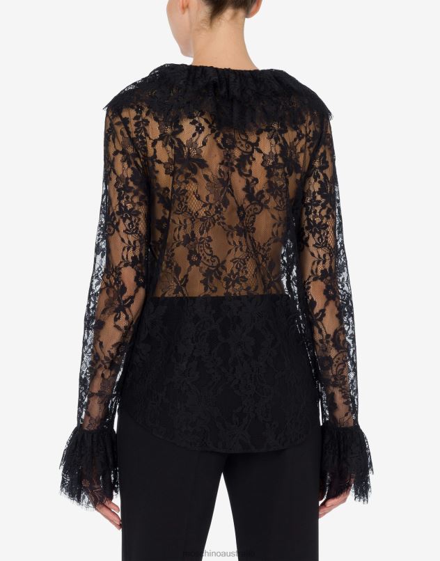LACE BLOUSE WITH RUCHES Moschino Women BLACK 44AA106 Clothing