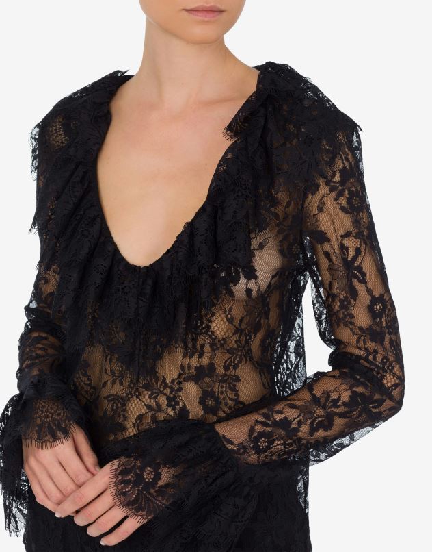 LACE BLOUSE WITH RUCHES Moschino Women BLACK 44AA106 Clothing
