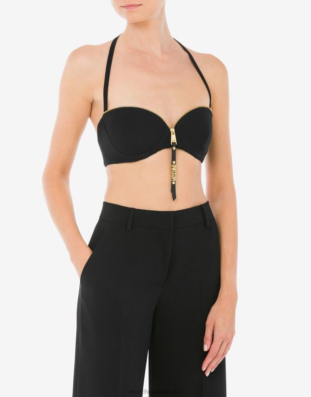 LETTERING ZIPPER PULL ENVERS SATIN CROP TOP Moschino Women BLACK 44AA116 Clothing