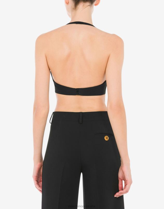 LETTERING ZIPPER PULL ENVERS SATIN CROP TOP Moschino Women BLACK 44AA116 Clothing