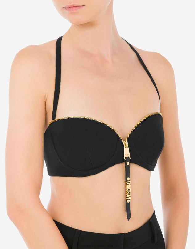 LETTERING ZIPPER PULL ENVERS SATIN CROP TOP Moschino Women BLACK 44AA116 Clothing