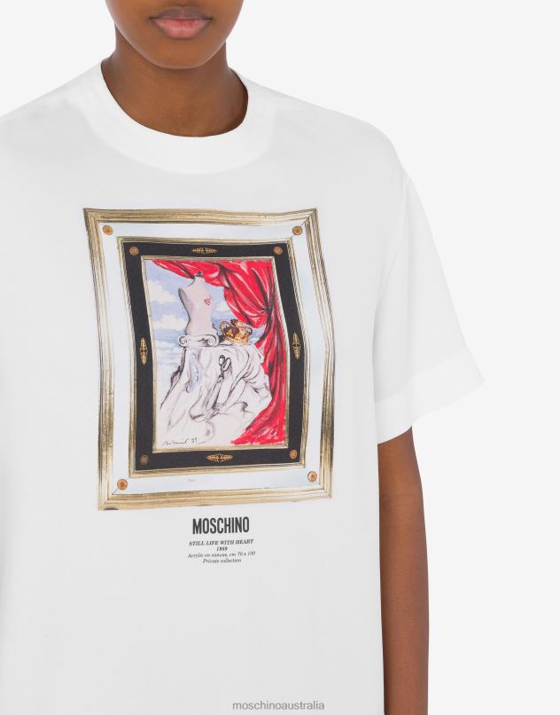 STILL LIFE WITH HEART ENVERS SATIN BLOUSE Moschino Women WHITE 44AA113 Clothing