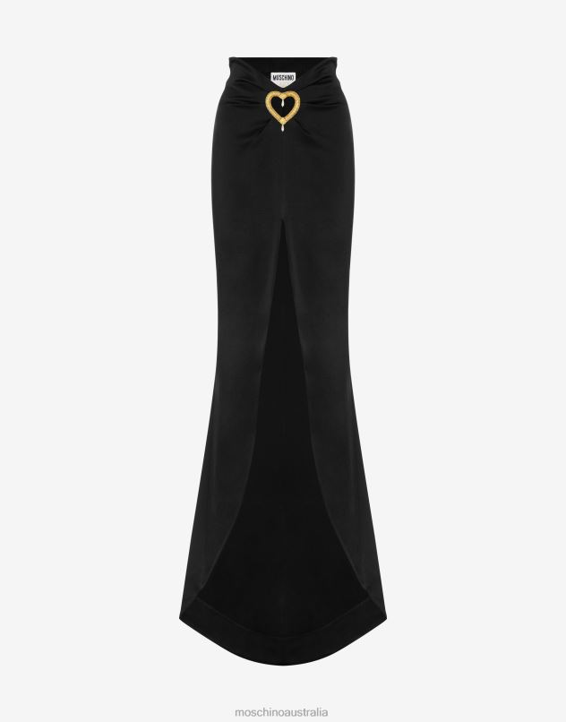 HEART EMBROIDERY ENVERS SATIN SKIRT Moschino Women BLACK 44AA184 Clothing