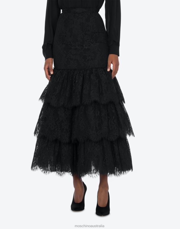LACE SKIRT WITH RUFFLES Moschino Women BLACK 44AA182 Clothing