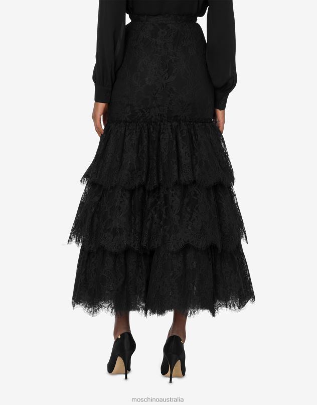 LACE SKIRT WITH RUFFLES Moschino Women BLACK 44AA182 Clothing