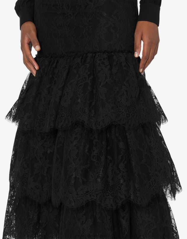 LACE SKIRT WITH RUFFLES Moschino Women BLACK 44AA182 Clothing