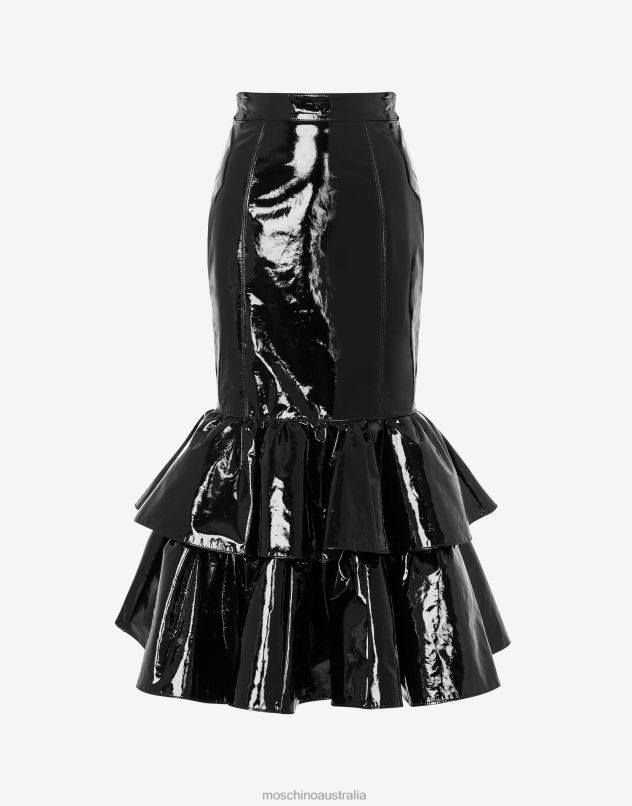 PATENT LEATHER SKIRT WITH RUFFLES Moschino Women BLACK 44AA176 Clothing