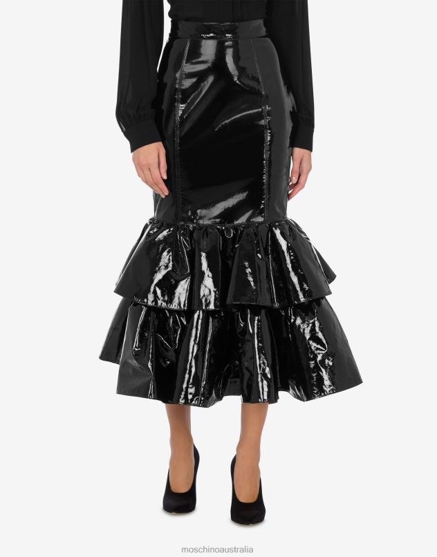 PATENT LEATHER SKIRT WITH RUFFLES Moschino Women BLACK 44AA176 Clothing