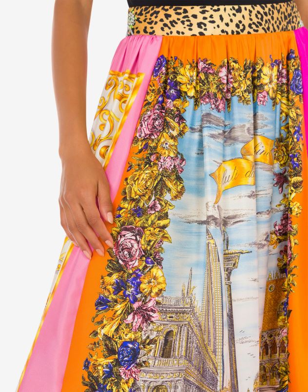 SCARF PRINT TWILL SKIRT Moschino Women MULTICOLOURED 44AA177 Clothing