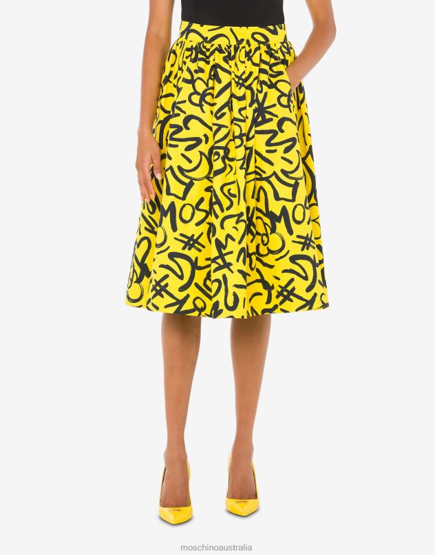 SCRIBBLE PRINT POPLIN SKIRT Moschino Women YELLOW 44AA180 Clothing
