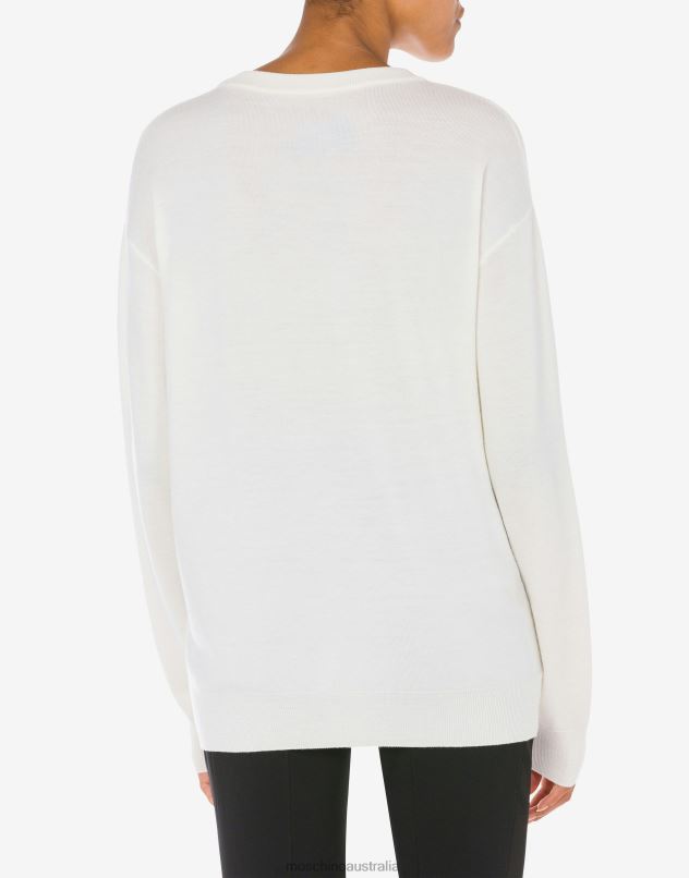100% PURE WOOL JUMPER Moschino Women WHITE 44AA94 Clothing