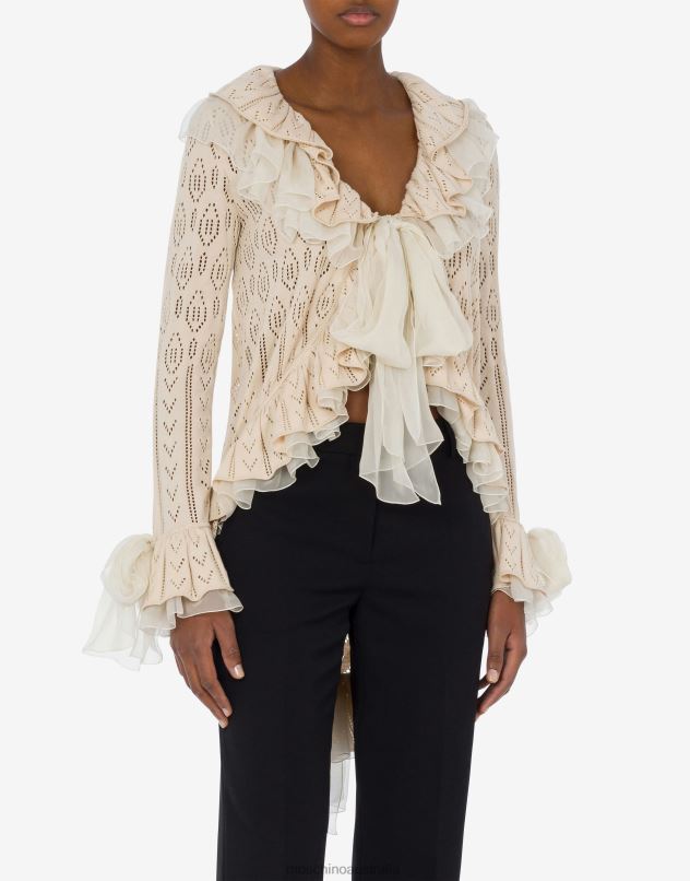 COTTON CARDIGAN WITH RUCHES Moschino Women IVORY 44AA85 Clothing