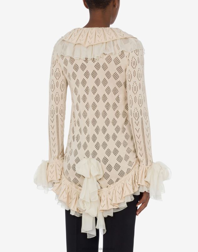 COTTON CARDIGAN WITH RUCHES Moschino Women IVORY 44AA85 Clothing