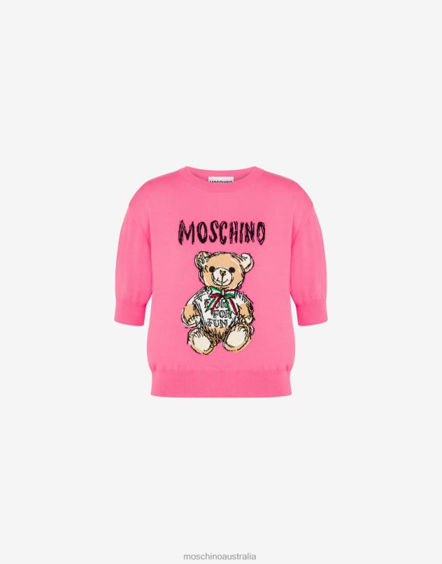 DRAWN TEDDY BEAR KNITTED TOP Moschino Women FUCHSIA 44AA96 Clothing