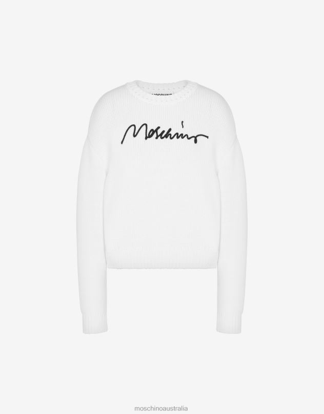 LOGO EMBROIDERY COTTON-BLEND JUMPER Moschino Women WHITE 44AA92 Clothing