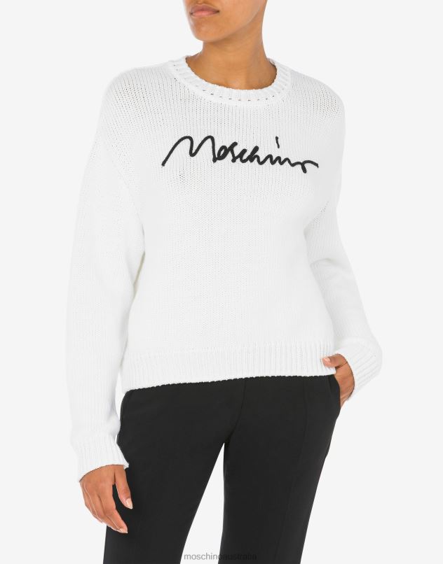 LOGO EMBROIDERY COTTON-BLEND JUMPER Moschino Women WHITE 44AA92 Clothing