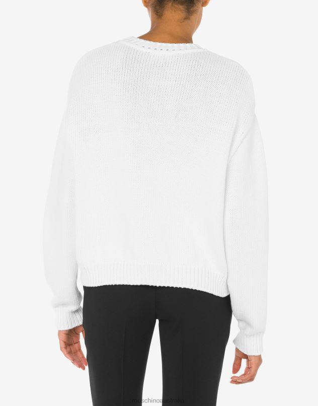 LOGO EMBROIDERY COTTON-BLEND JUMPER Moschino Women WHITE 44AA92 Clothing