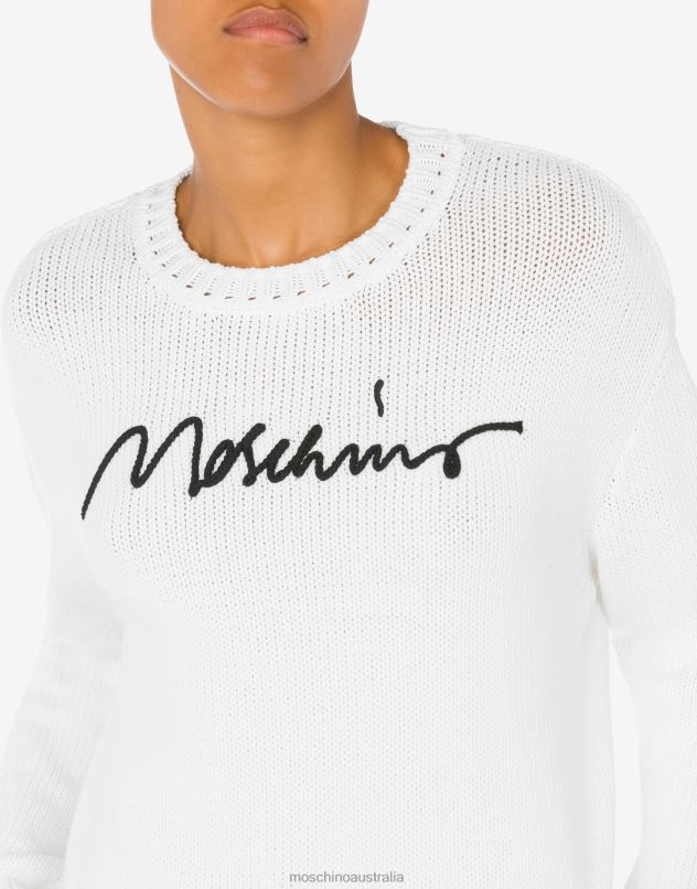LOGO EMBROIDERY COTTON-BLEND JUMPER Moschino Women WHITE 44AA92 Clothing