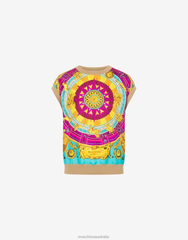 SCARF PRINT KNITTED AND SILK TWILL TOP Moschino Women BEIGE 44AA90 Clothing