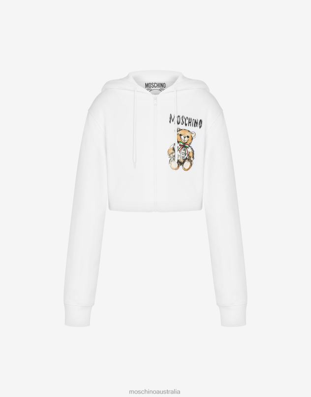 DRAWN TEDDY BEAR CROPPED SWEATSHIRT Moschino Women WHITE 44AA144 Clothing