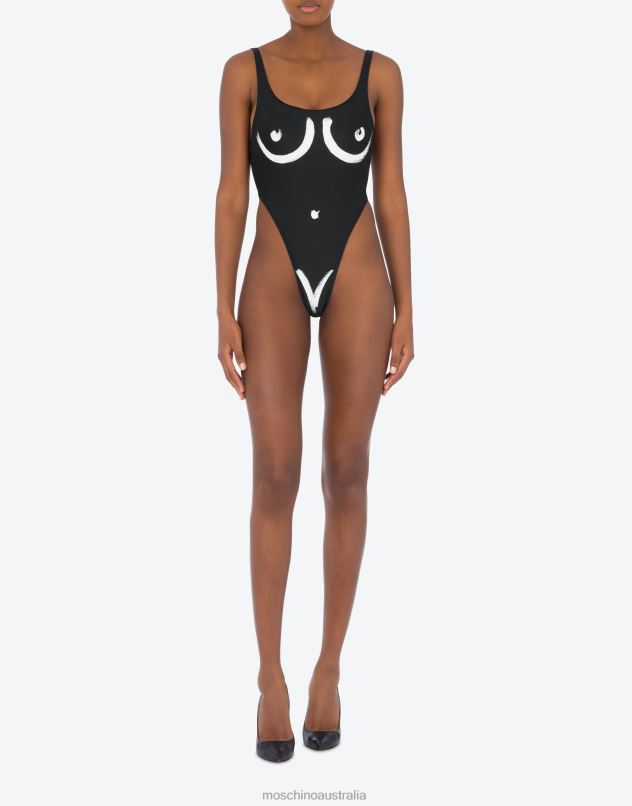 BODY PRINT SWIMSUIT Moschino Women BLACK 44AA190 Clothing