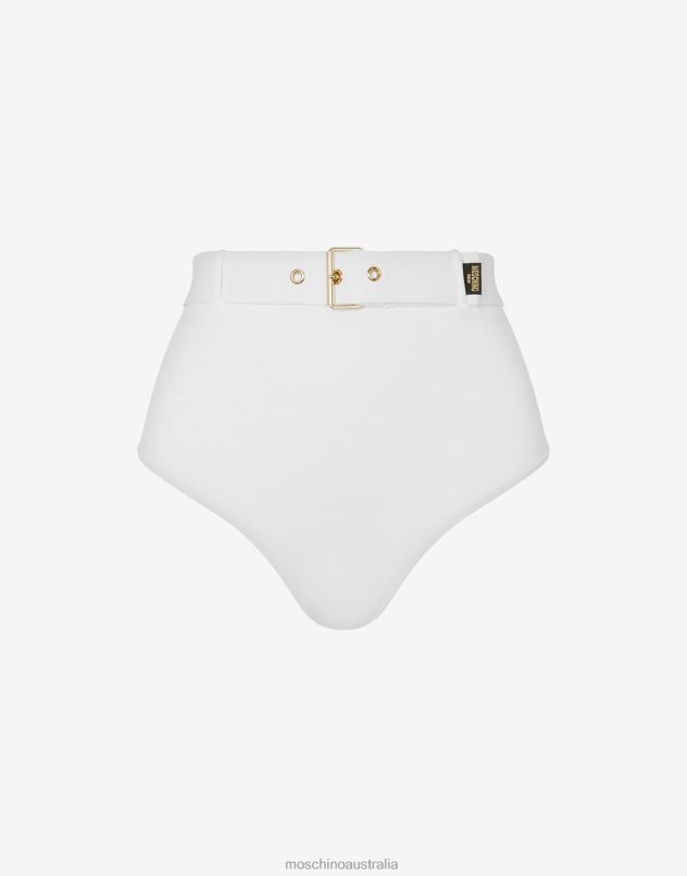 GOLD BUCKLE HIGH-WAISTED BIKINI BOTTOMS Moschino Women WHITE 44AA197 Clothing