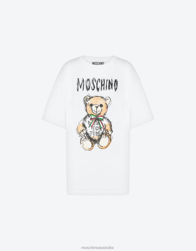 DRAWN TEDDY BEAR ORGANIC JERSEY T-SHIRT Moschino Women WHITE 44AA121 Clothing