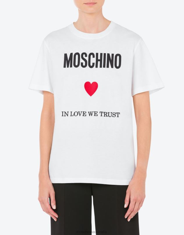 IN LOVE WE TRUST ORGANIC JERSEY T-SHIRT Moschino Women WHITE 44AA127 Clothing