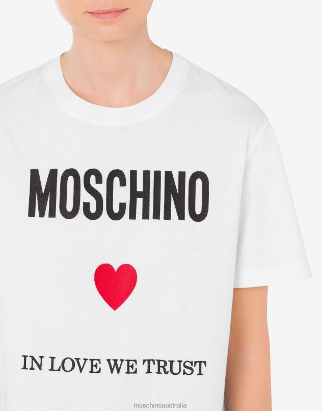 IN LOVE WE TRUST ORGANIC JERSEY T-SHIRT Moschino Women WHITE 44AA127 Clothing