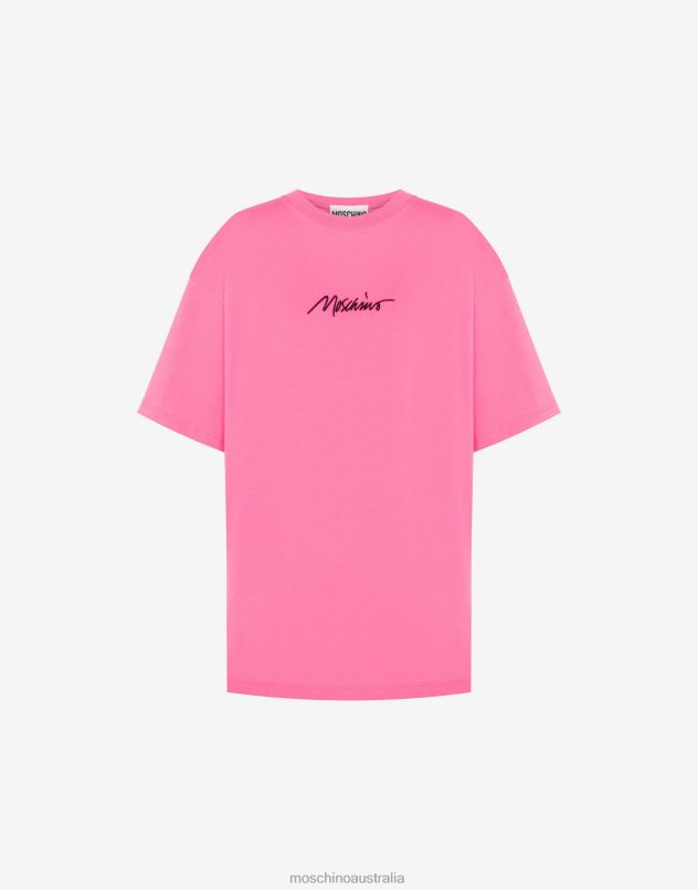 LOGO EMBROIDERY ORGANIC JERSEY T-SHIRT Moschino Women FUCHSIA 44AA140 Clothing
