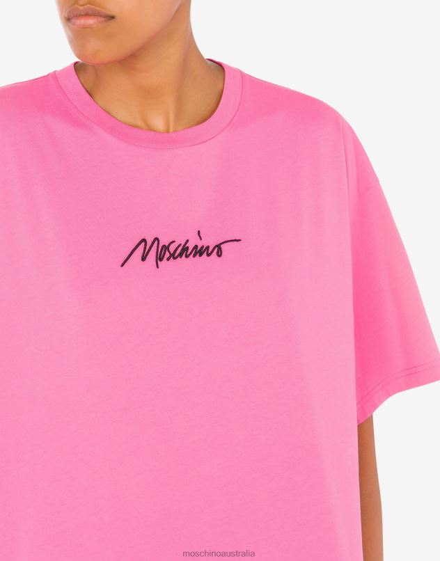 LOGO EMBROIDERY ORGANIC JERSEY T-SHIRT Moschino Women FUCHSIA 44AA140 Clothing