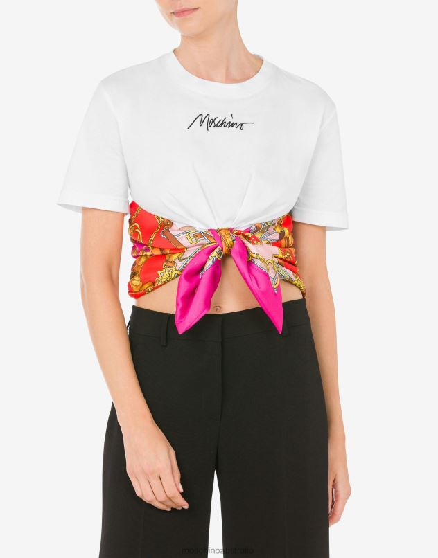 SCARF DETAIL CROPPED T-SHIRT Moschino Women WHITE 44AA126 Clothing