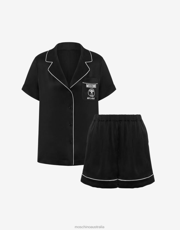 DOUBLE QUESTION MARK SATIN SHORT PYJAMAS Moschino Women BLACK 44AA212 Clothing