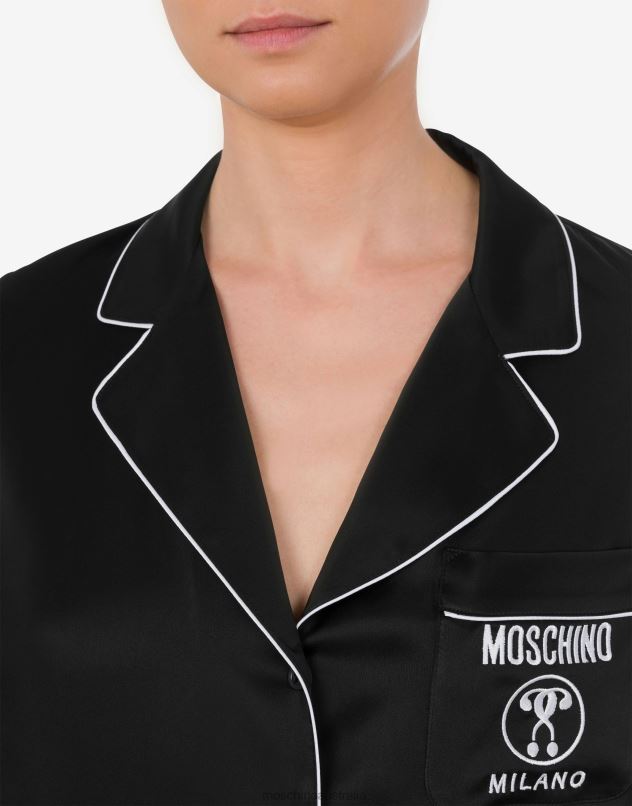 DOUBLE QUESTION MARK SATIN SHORT PYJAMAS Moschino Women BLACK 44AA212 Clothing