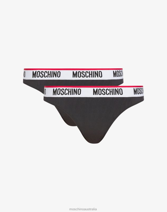 SET OF 2 THONGS WITH LOGO Moschino Women BLACK 44AA205 Clothing