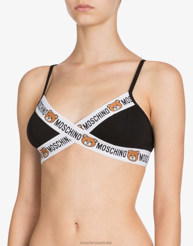 TRIANGLE COTTON BRA WITH TEDDY BEAR Moschino Women BLACK 44AA208 Clothing