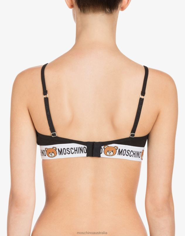 TRIANGLE COTTON BRA WITH TEDDY BEAR Moschino Women BLACK 44AA208 Clothing