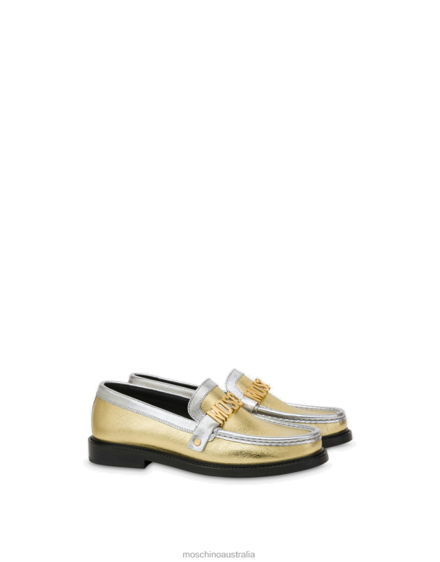 COLLEGE TWO-TONE LAMINATED LOAFERS Moschino Women GOLD 44AA381 Footwear