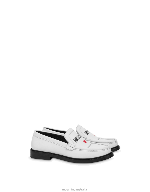 IN LOVE WE TRUST CALFSKIN LOAFERS Moschino Women WHITE 44AA379 Footwear