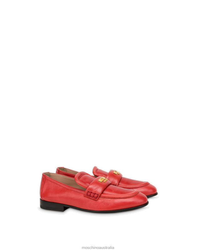 METAL LOGO SHINY CALFSKIN LOAFERS Moschino Women RED 44AA378 Footwear
