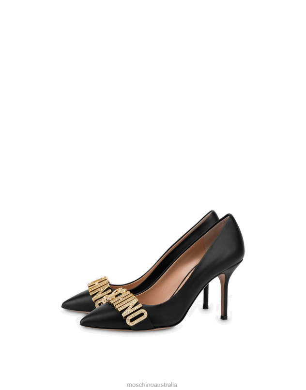 CALFSKIN CRYSTAL LOGO PUMPS Moschino Women BLACK 44AA316 Footwear