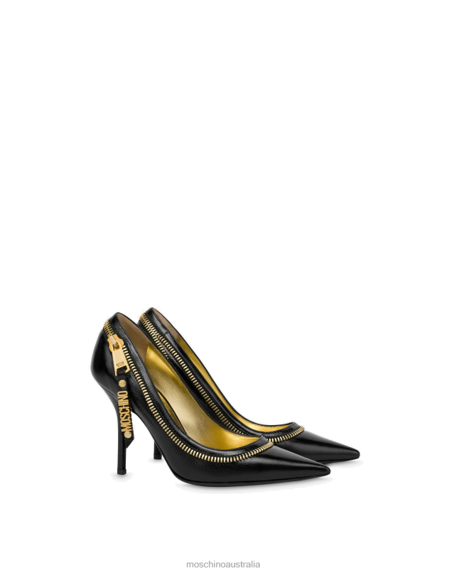 ZIPPER DETAILS SHINY CALFSKIN PUMPS Moschino Women BLACK 44AA315 Footwear