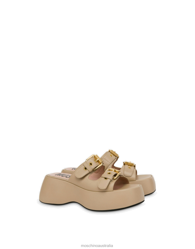 BUCKLES CALFSKIN PLATFORM SANDALS Moschino Women BEIGE 44AA342 Footwear