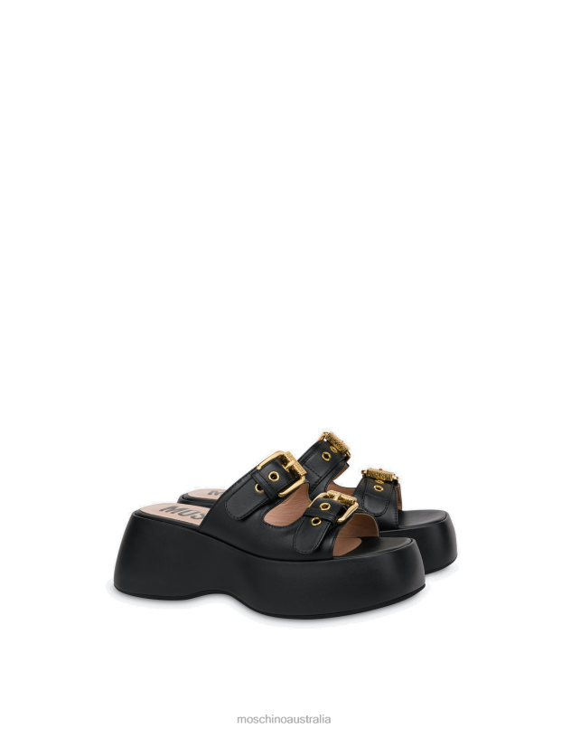 BUCKLES CALFSKIN PLATFORM SANDALS Moschino Women BLACK 44AA341 Footwear