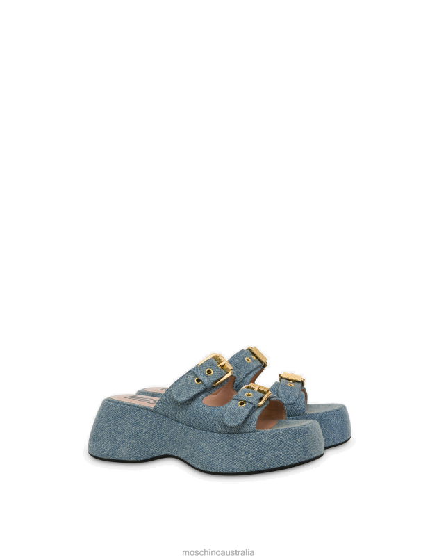 BUCKLES DENIM PLATFORM SANDALS Moschino Women BLUE DENIM 44AA343 Footwear